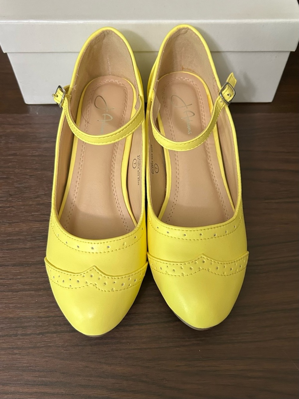 Women's Yellow Mary Jane Loafers with Brogue Detail